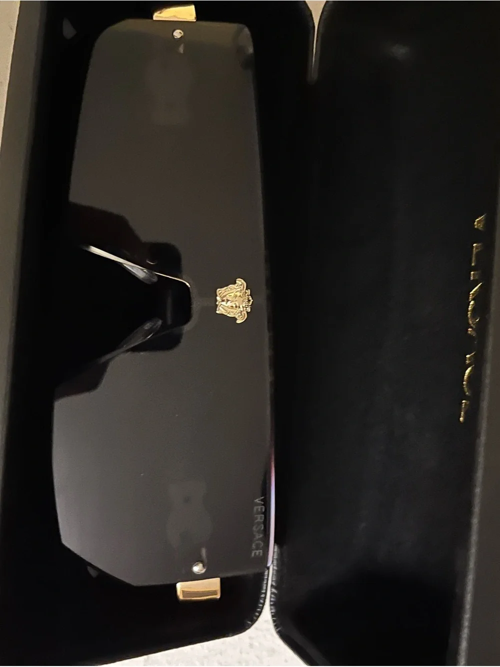 Versace Black Sunglasses with Gold Accents and Case